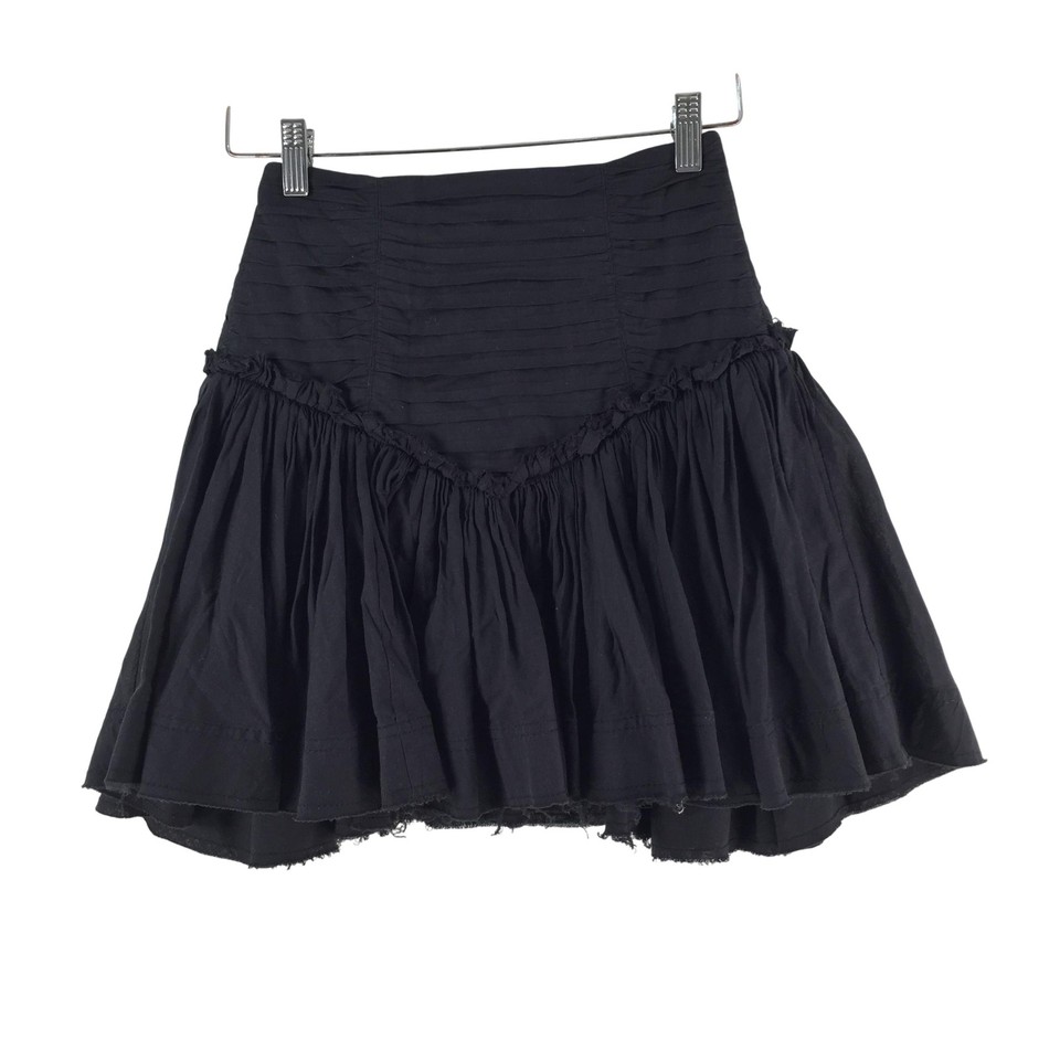 Aje. Skirt Womens 6 Black Cotton Skater High Waist Ruffle Layered Mini 130203