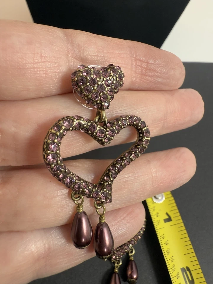 HEIDI DAUS "Heart's Desire" Crystal Beaded Heart Drop Earrings - Pierced - Image 4 of 4