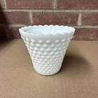 Vintage Fenton Hobnail Milk Glass Vase Scallop Edge