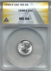 1948-S SILVER ROOSEVELT DIME - ANACS MS66 - FREE SHIPPING!