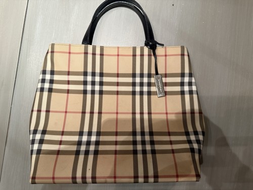 Burberry London Nova Check Handbag TOTE Bag Purse Brown - Authentic