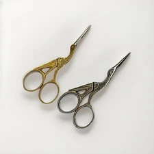 2 Two Vintage Gold and silver lTone Stork Crane  Sewing Scissors  Italy SLB