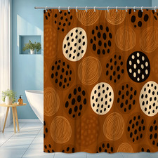 Boho Polka Dot Shower Curtain in Brown and Cream, Fun Bathroom Decor