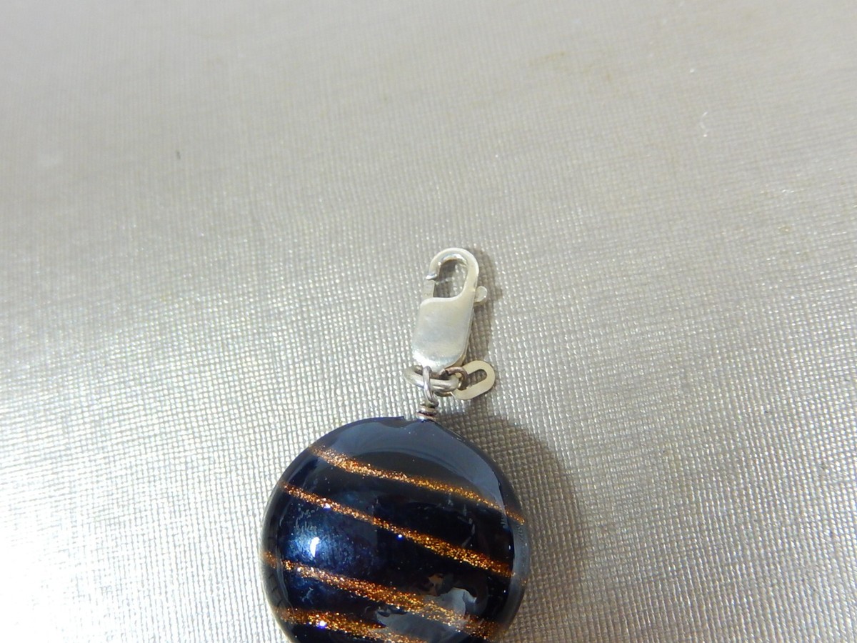 VTG 925 STERLING VENETIAN MURANO COPPER FLUSS GLASS LARGE DISC BEAD 8" BRACELET View 3