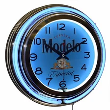 15" Cerveza Modelo Especial Beer Double Neon Clock Man Cave Pub Decor (Blue)