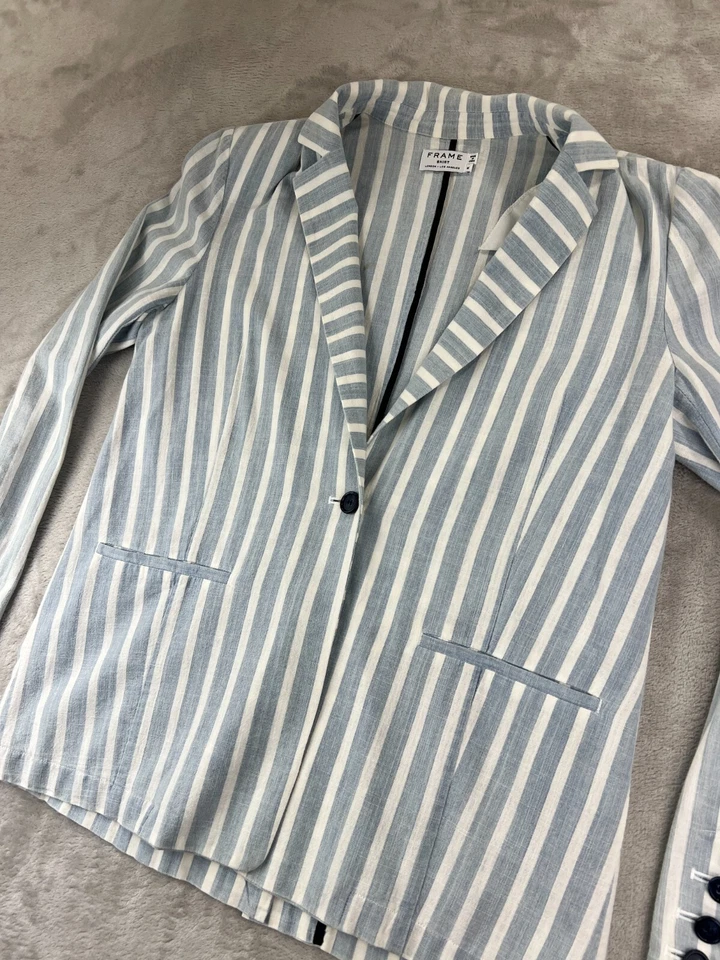 Camisa feminina FRAME blazer oversized vestido listrado de algodão médio - Imagem 2 de 4