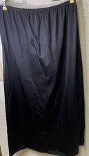 Vintage Vanity Fair Slip Skirt Women  s 32  W42  L Black Nylon Lace Hem Side Slit