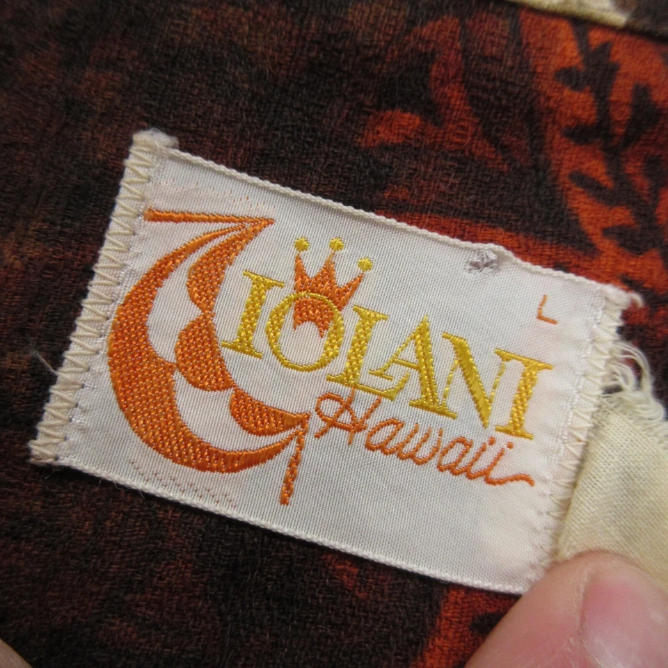 Vtg Iolani Shirt Mens Large Brown Camp Loop Hawaiian Aloha Barkcloth - Image 4 of 4