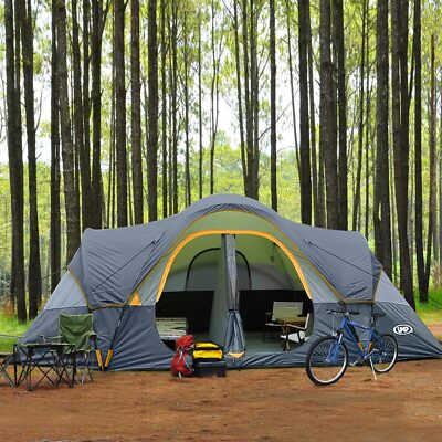 Big Large Camping Tent 10 Person Family 5 Large Mesh Windows 2 Room Waterproof