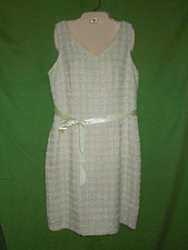 Studio I dress  size14 shift sleeveless knee length green white tweed lined zip 