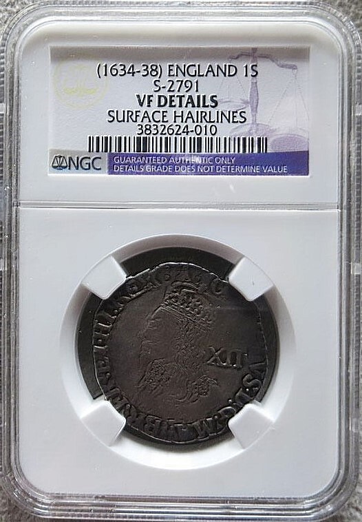 1634-1639 SILVER GREAT BRITAIN SHILLING KING CHARLES I COIN