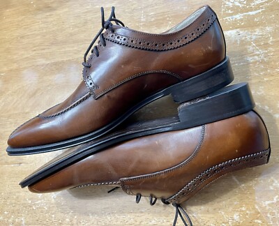 Zelli Mario Italian Calf Split Toe Lace Up Brown Mens 9 Medium 9M Shoes Brown Leather Oxford Shoes US 9 Split Toe Derby Lace Up EU  main image 4