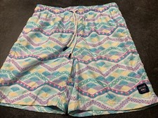 Spicy Tuna Men's Small Blue Multi Color Print Swim Trunks