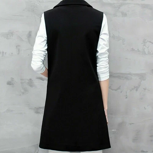 Gilet donna tuta gilet lungo smanicato blazer giacca spolverino cappotto cardigan - Foto 7 di 15