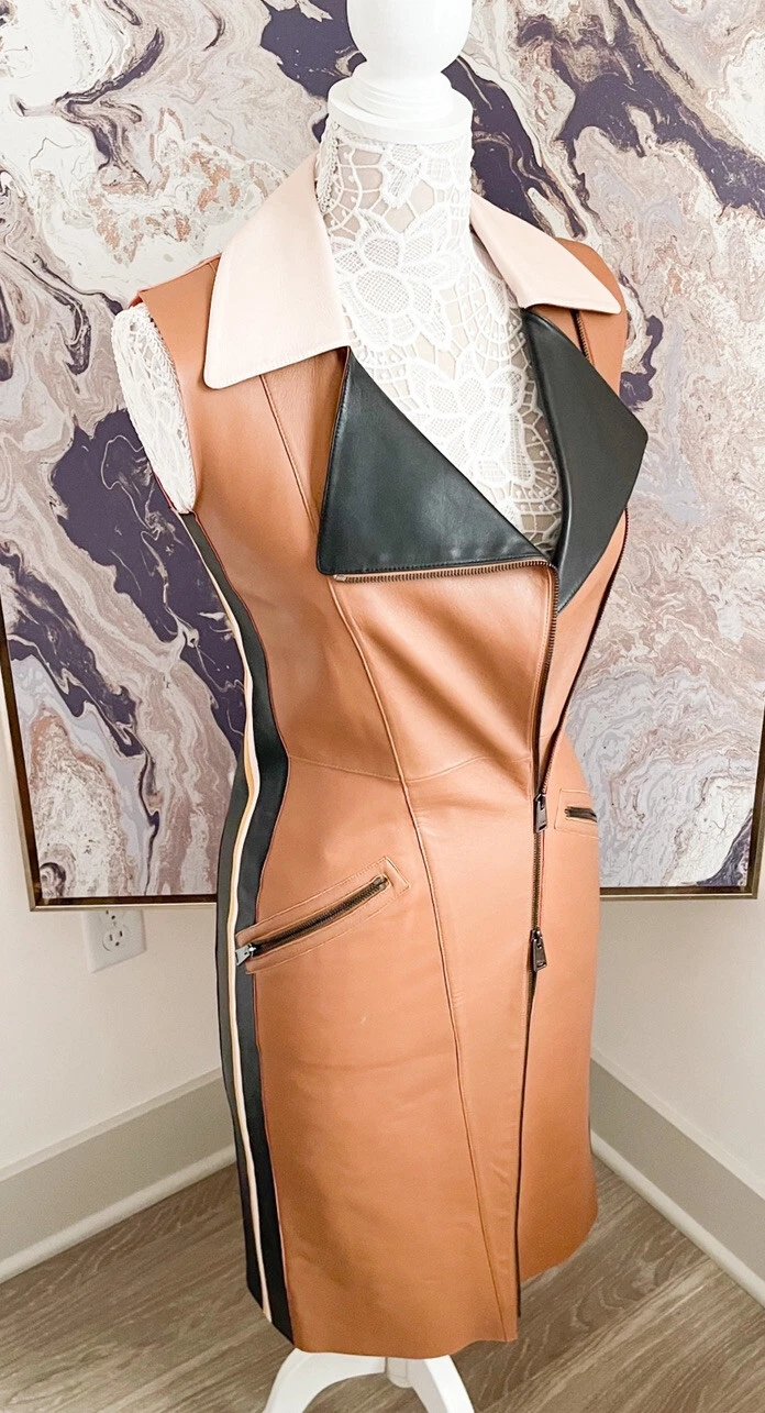 Abito Fendi multicolore in pelle a righe guaina midi