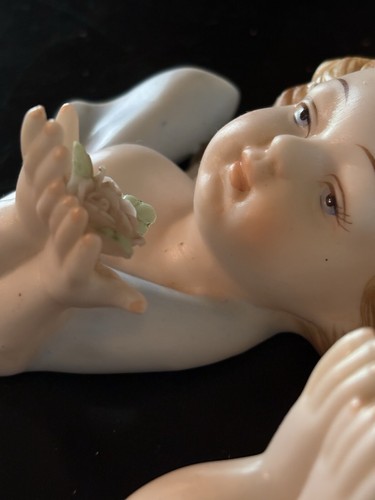 Vintage Lefton Paar Cherub Wandbehang hält Blumen 5" TOP ZUSTAND - Bild 5 von 16