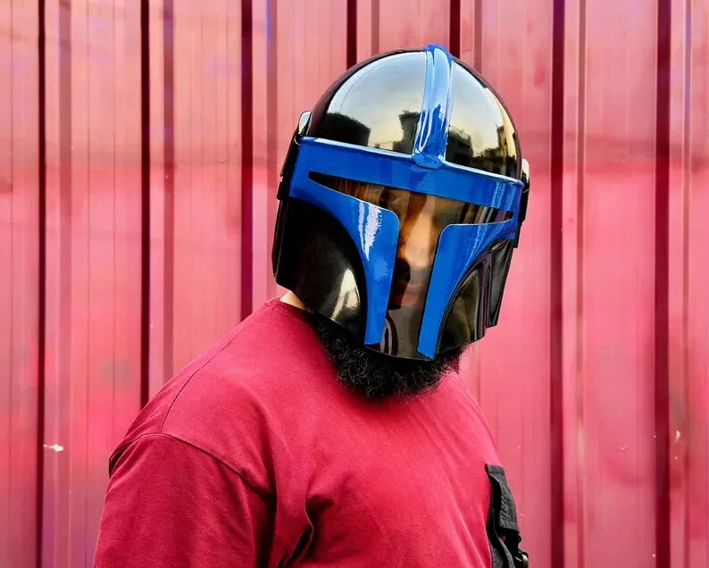 Casco Mandaloriano Azul Acero Cosplay Star War Boba Fett Casco Para Cosplay Regalo Foto 4 de 4