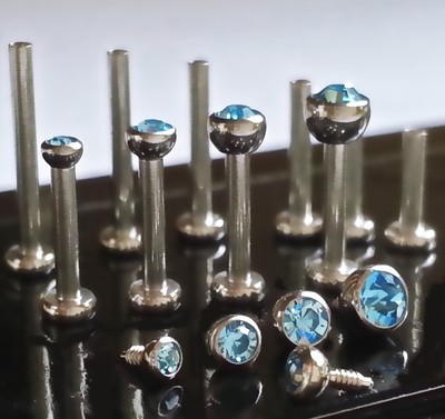 18g 1.5, 2, 2.5 or 3mm AQUA Gem Threaded Nose Nostril Stud Bone Screw Ear Helix