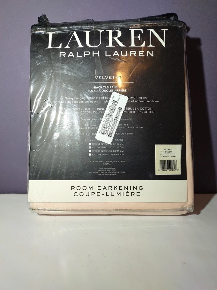 Ralph Lauren 52 дюйма x 84 дюйма бархатистая задняя вкладка/карманная занавеска панель румяна - Изображение 3 из 4