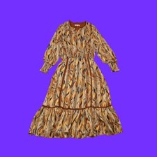 Vintage Style Long Sleeve One-piece Floral Comfy Brown Long Dress Size 4