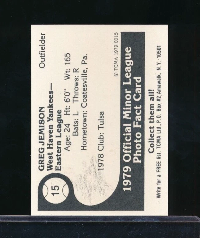 1979 TCMA West Haven Yankees Greg Jemison #15 signed auto autograph - Image 2 of 4