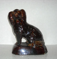 Tall 9 3/4" Rockingham Glazed Yellow Ware Figural Spaniel Dog Stoneware Ohio OH