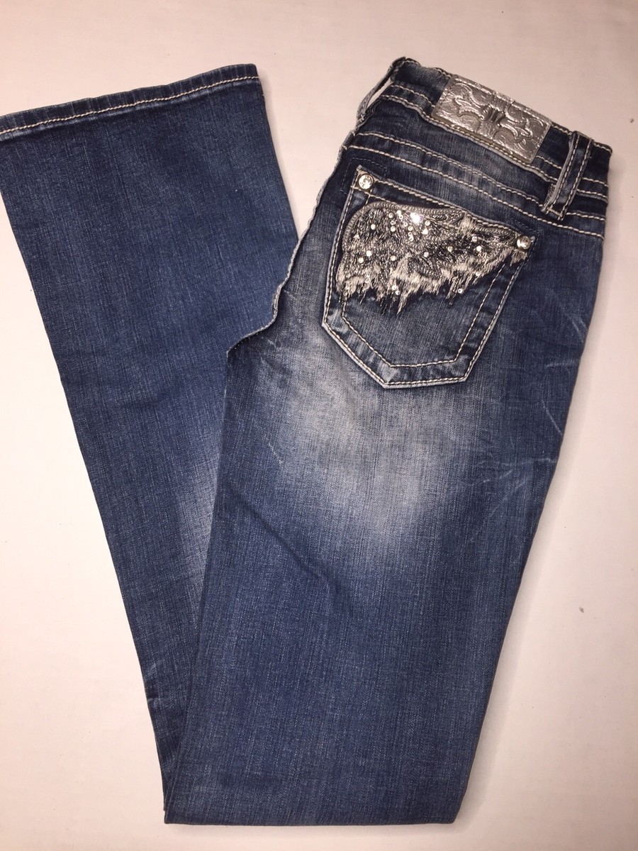Miss Me Sz 28 Signature Boot Stretch Embroidered Rhinestone Wing