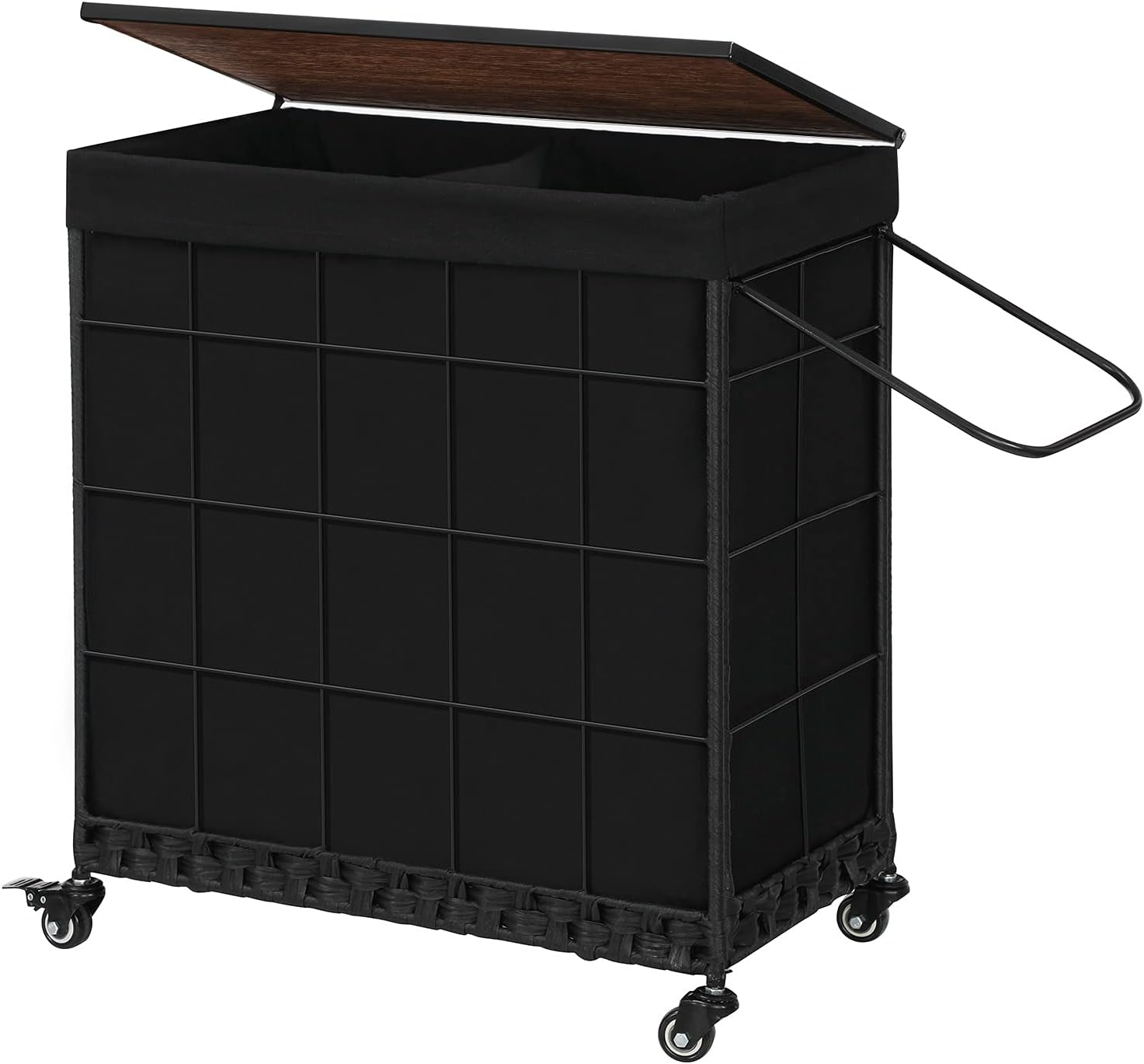 Laundry Hamper with Wood Lid and Divided Liner Bag; Durable Laundry Basket with-image