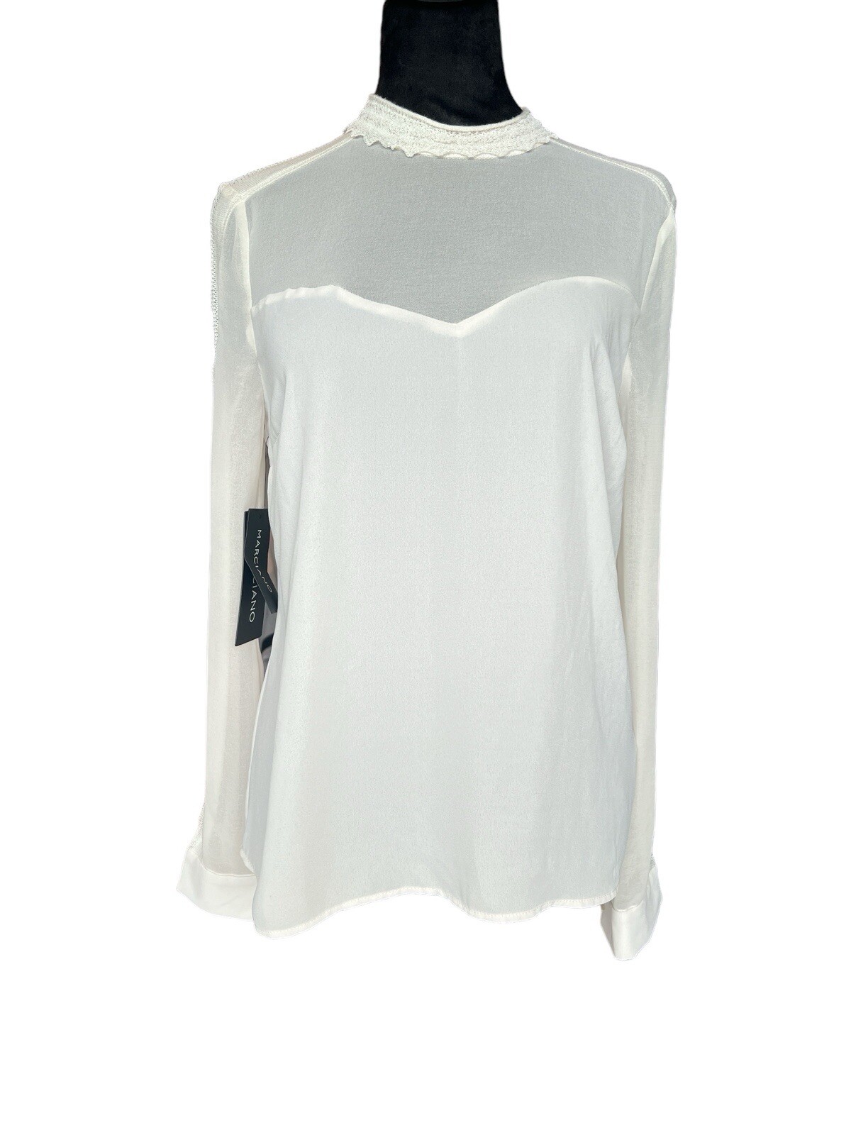 Marciano Abela Women’s XS Sheer Long Sleeve Vanilla Blouse Top NWT