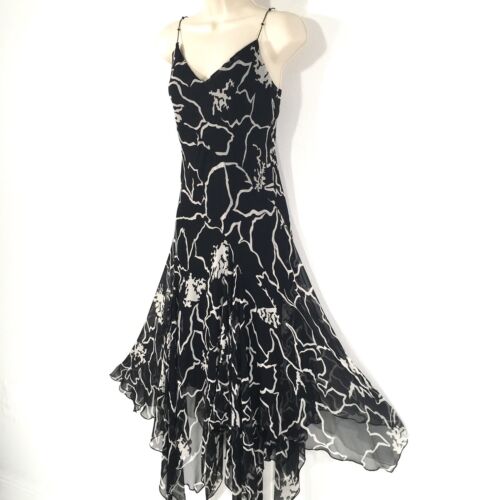 Laundry Shelli Segal 100% Silk Asymmetrical Slip Dress Sz 6 Bias Cut Lined
