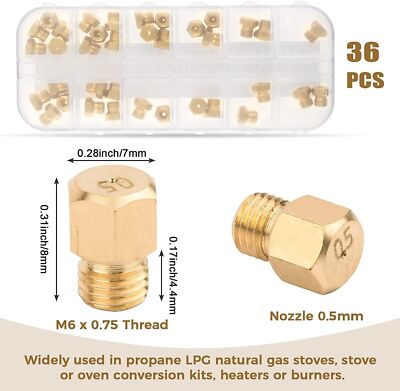 36PCS Gas Range Stove Orifice Nozzle Jets Conversion Kit M6×0.75 for Propane LPG