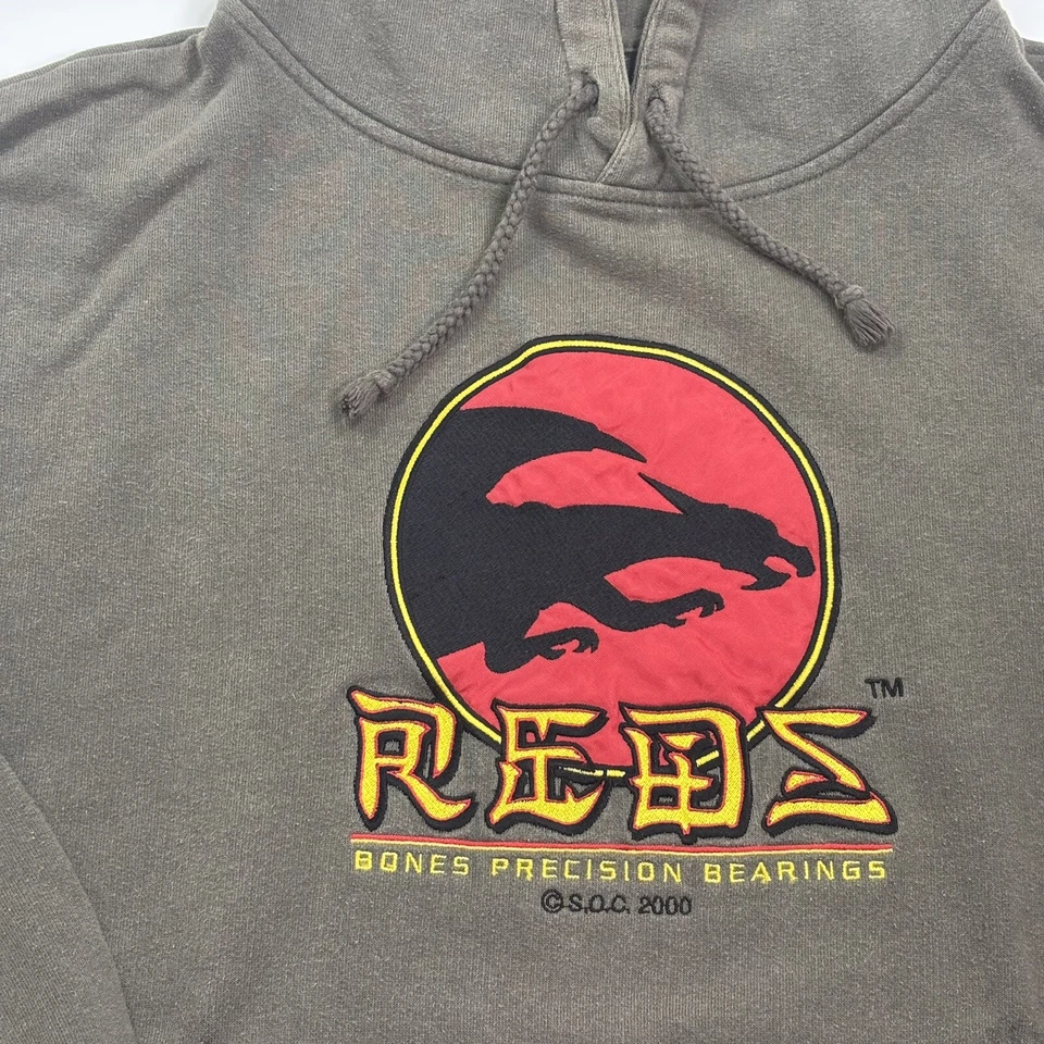 Redz Bones Bearings Hoodie Skate One Rare Vintage XL 2000 Embroidered Grey - Image 3 of 4