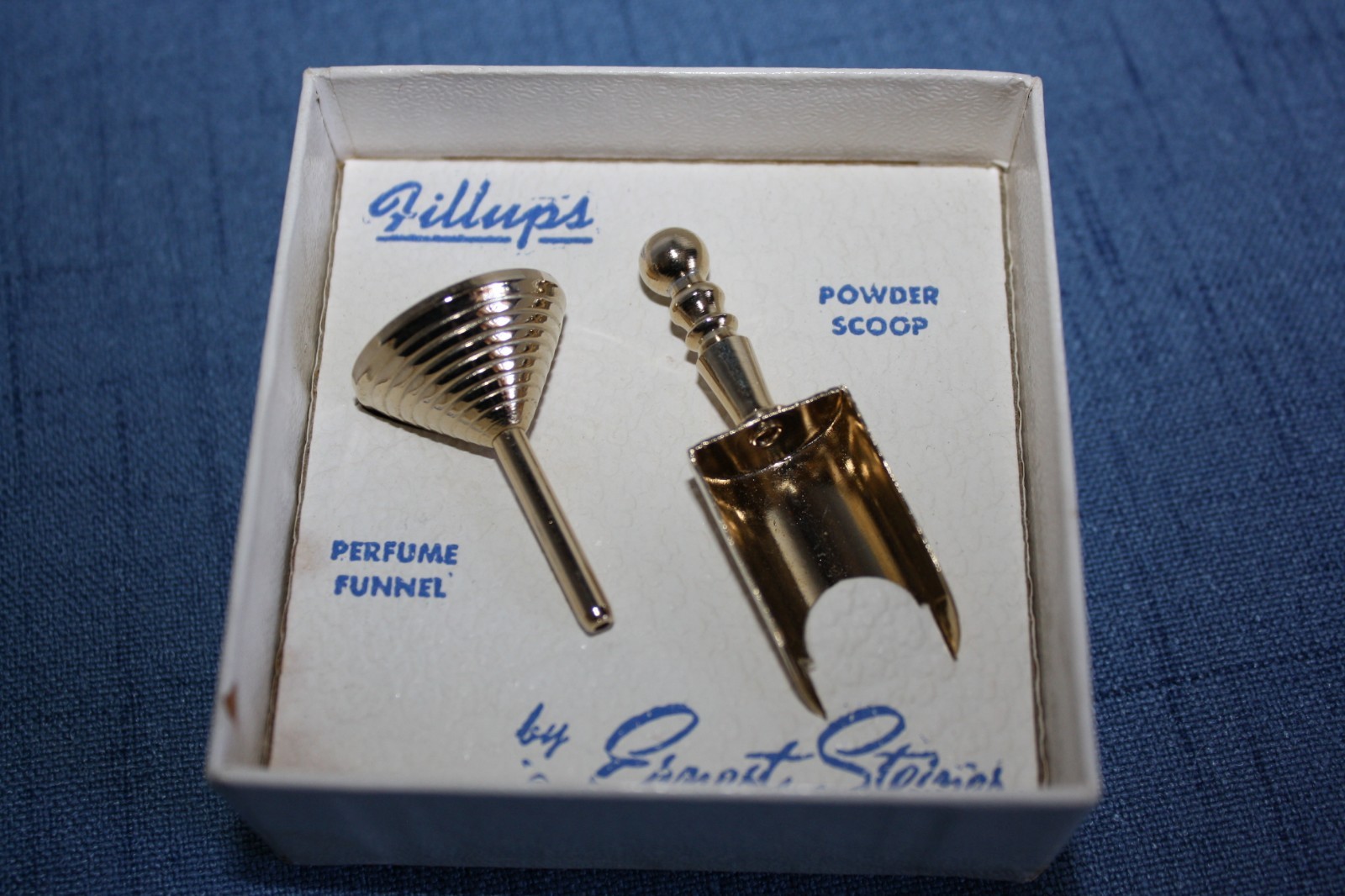 Vintage ERNEST STEINER Fillups Perfume Funnel Brass Powder Scoop w/Original Box