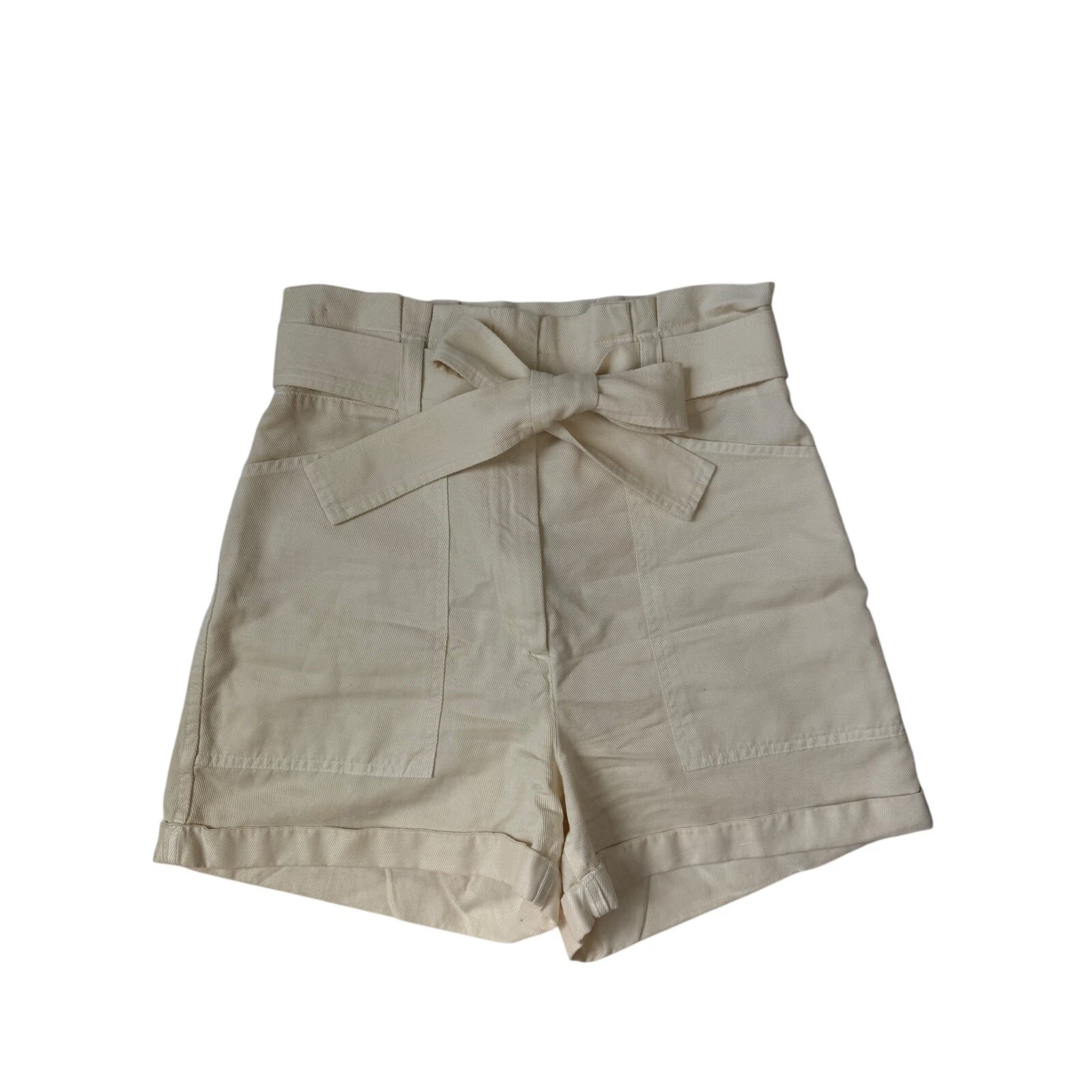 ALC Ivory Davidson High Rise Belted Paperbag Shorts Linen Blend Women's Size 2