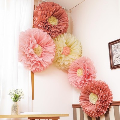 5 Pcs 30'' 24'' Pink Giant Paper Flower Boho Large Tissue Paper Flower for Wa...