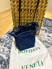 Bottega Veneta Blue Intrecciato Small Drawstring Bucket Bag, Dust Bag