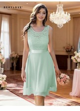 BeryLove Women Short Prom Dresses for Teens Sleeveless Flowy A Line Lite Grn XS