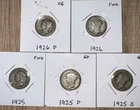 Lot of (5) 90% Silver Mercury Dimes 1925-1926 1925 D 1925s 1926 D 1926 Look Now