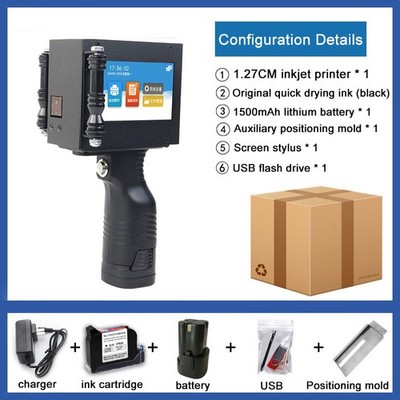 Handheld inkjet printer 12.7mm prints text, barcode, batch number, image, LOGO