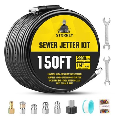 Pressure Washer Drain Jetter   Sewer Jetter Kit for Pressure Washer 150ft 1/4...