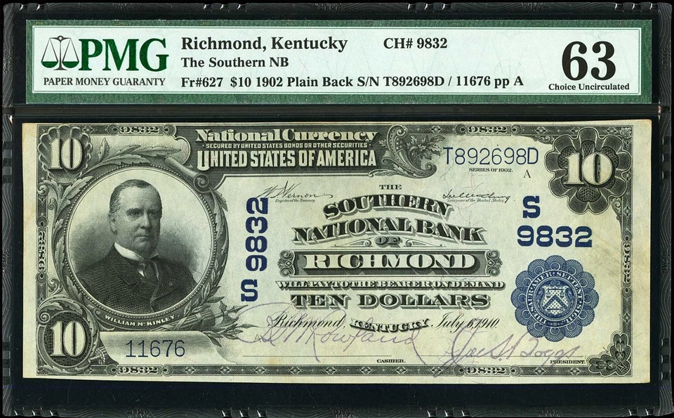 PMG 63 1902 Southern National Bank of Richmond KY $10 National Bank Note Ch#9832 - Image 2 of 3