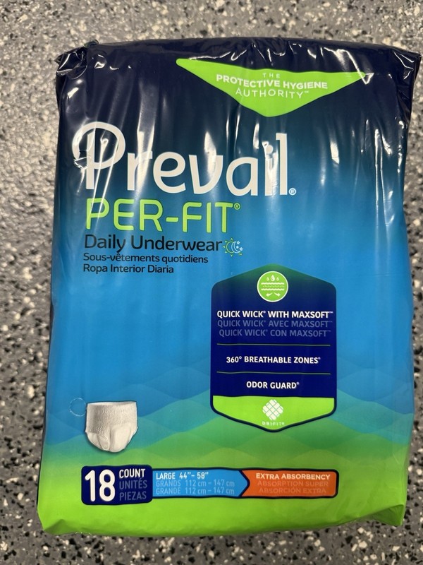 Prevail Per-Fit Adult Daily Underwear Extra Absorbant LARGE 18 Cts, 5 packs= 90