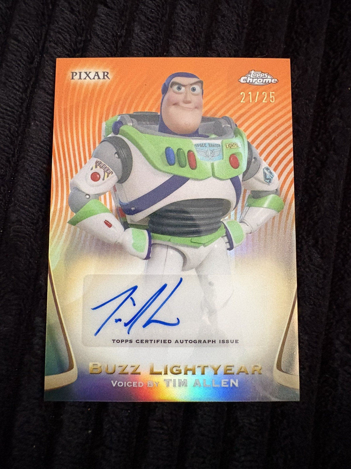 2025 Topps Chrome Disney Tim Allen Voice Of Buzz Lightyear Orange Auto /25
