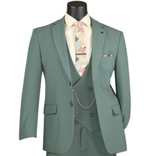 BIG  TALL Men's Sage Green 3pc Super Stretch Suit w/ Flex Waist - Washable NWT
