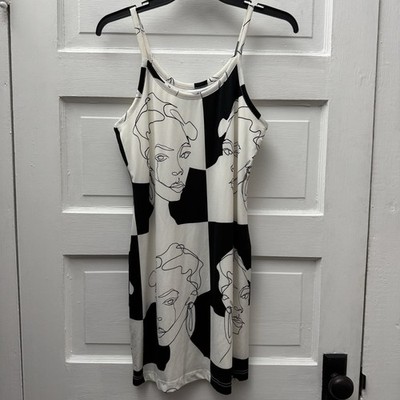 Gabrielle Union Dress Small Black White Face Print Sleeveless Shift Mini S