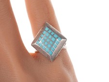 Anillo de colección Zuni nativo americano turquesa esterlina microcanal incrustado talla 5.
