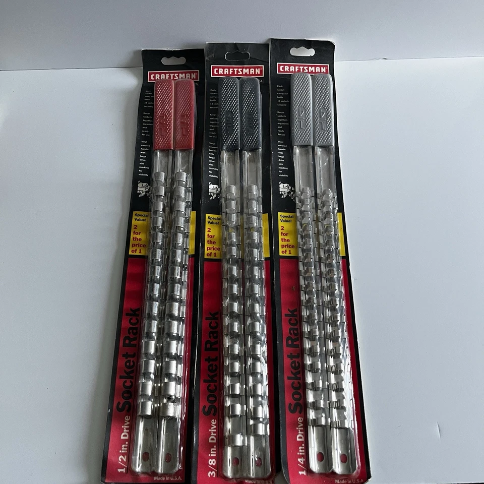 Lote de 6 rieles de colección Craftsman EE. UU. 1/4" 3/8” 1/2" paquetes nuevos Foto 2 de 4