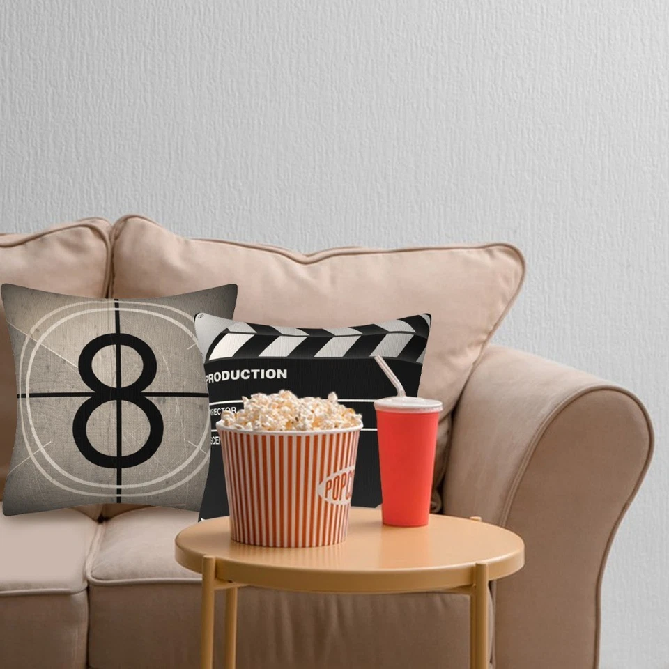 2PCS Movie Night Theater Pillow Covers Throw Pillow Cushion Cases Sofa No Core - Image 4 of 4