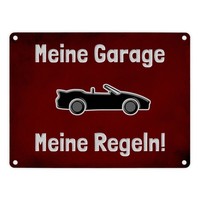 Meine Garage Meine Regeln! Metallschild In 15X20 Cm Mit Cabrio Und Rotem