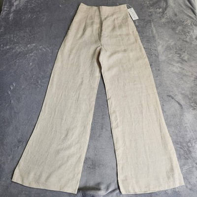 Petal Pup Devlin Linen Pants Beige Wide Leg High Waist Trouser US 0 AU 4 NEW